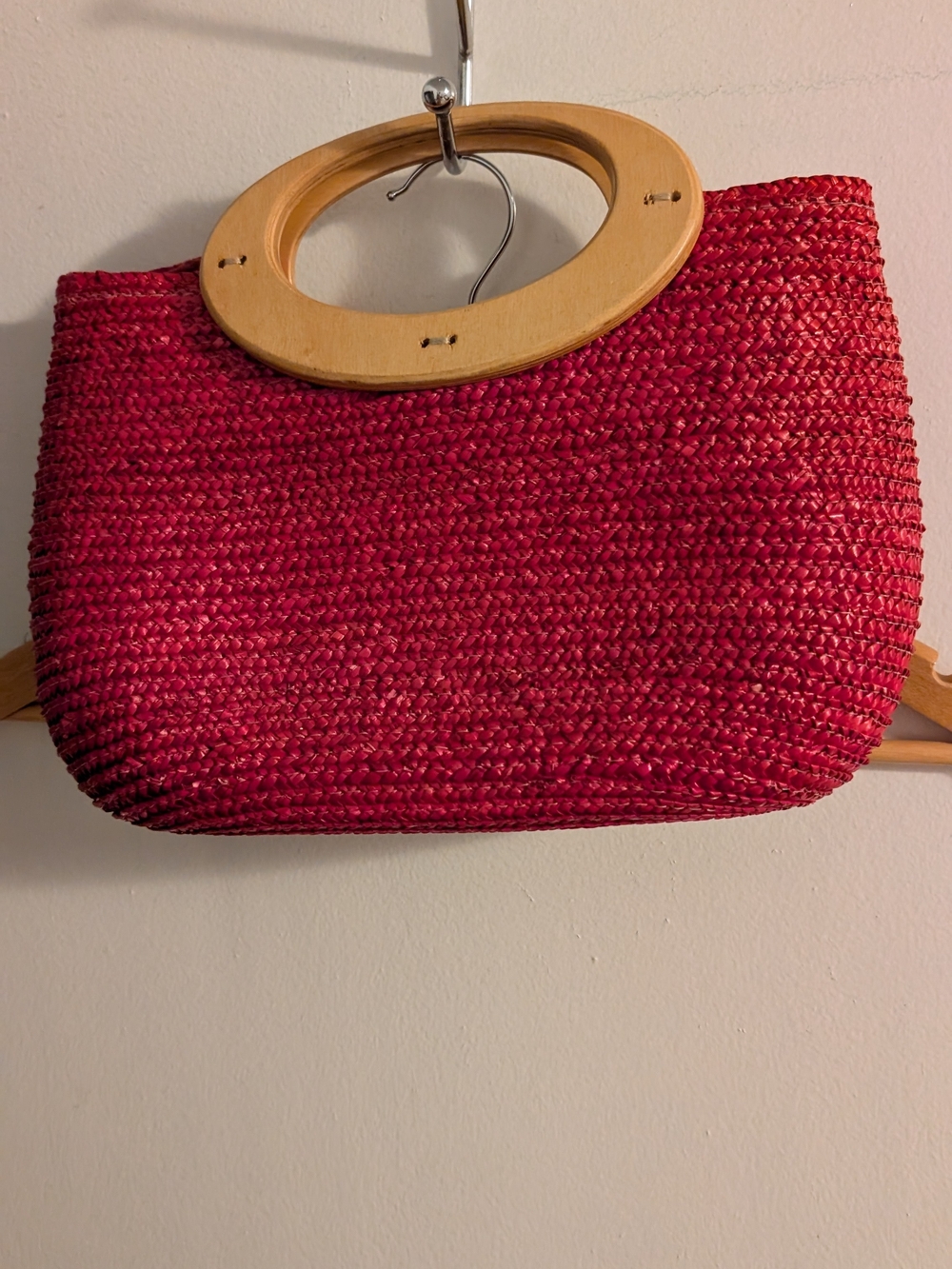 Woven Red Clutch with Wooden Oval Handles